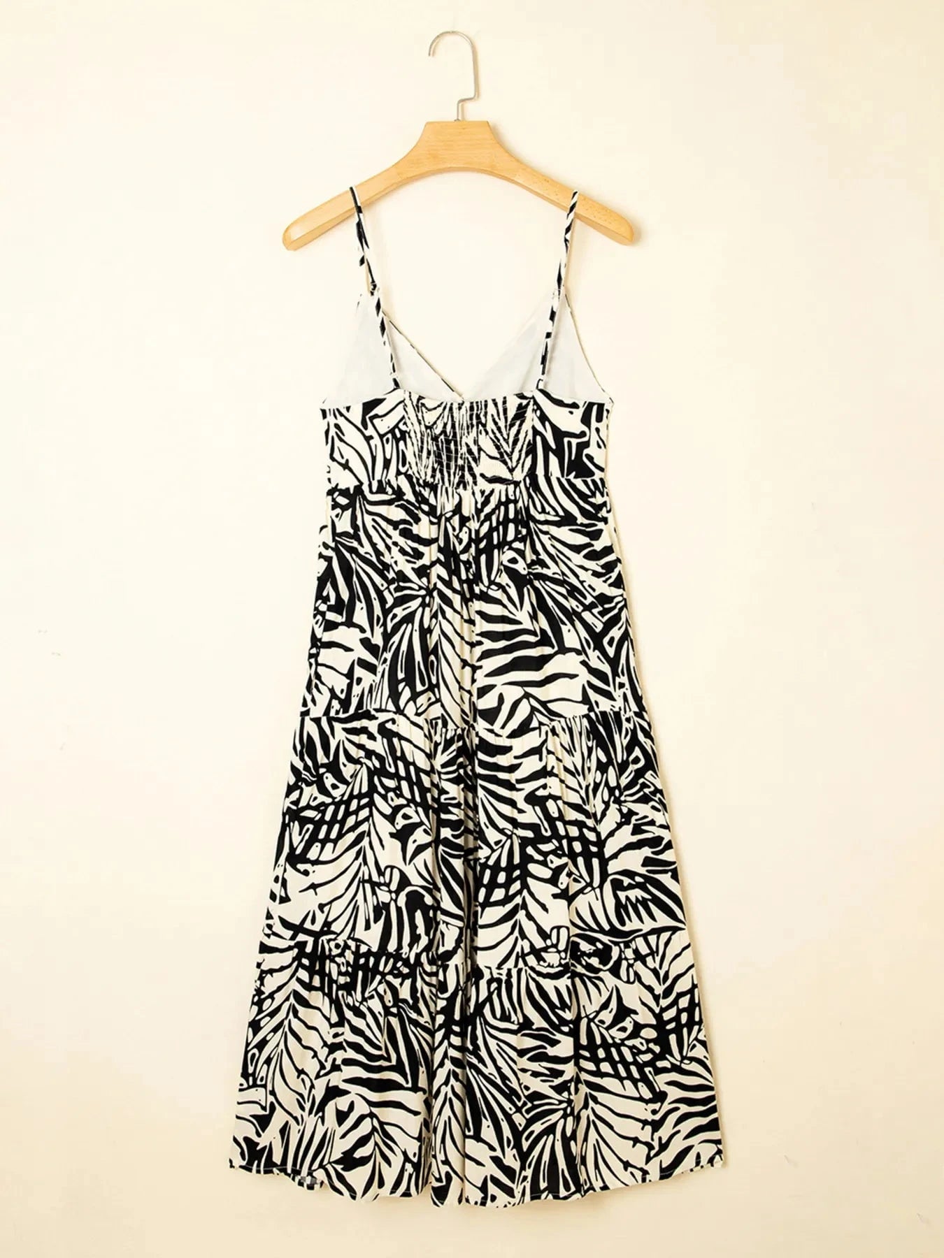 Palm Print Wrapped Spaghetti Straps Tiered Dress