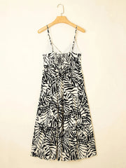 Palm Print Wrapped Spaghetti Straps Tiered Dress