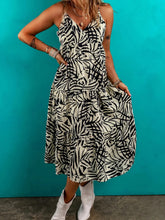 Palm Print Wrapped Spaghetti Straps Tiered Dress Beige / S