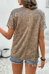 Parchment Shimmer Leopard Print Dolman Sleeve T Shirt