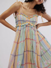 Pastel Plaid Back Smocked Maxi Cami Dress
