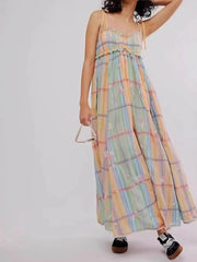 Pastel Plaid Back Smocked Maxi Cami Dress