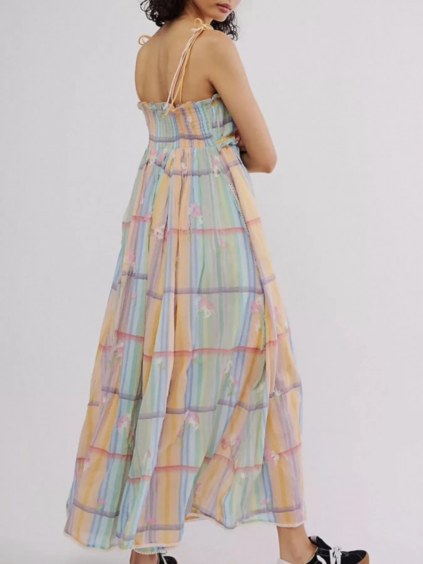 Pastel Plaid Back Smocked Maxi Cami Dress