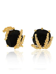 Patchouli Flower and Black Faceted Glass Gold-Plated Earrings Black / Clip On