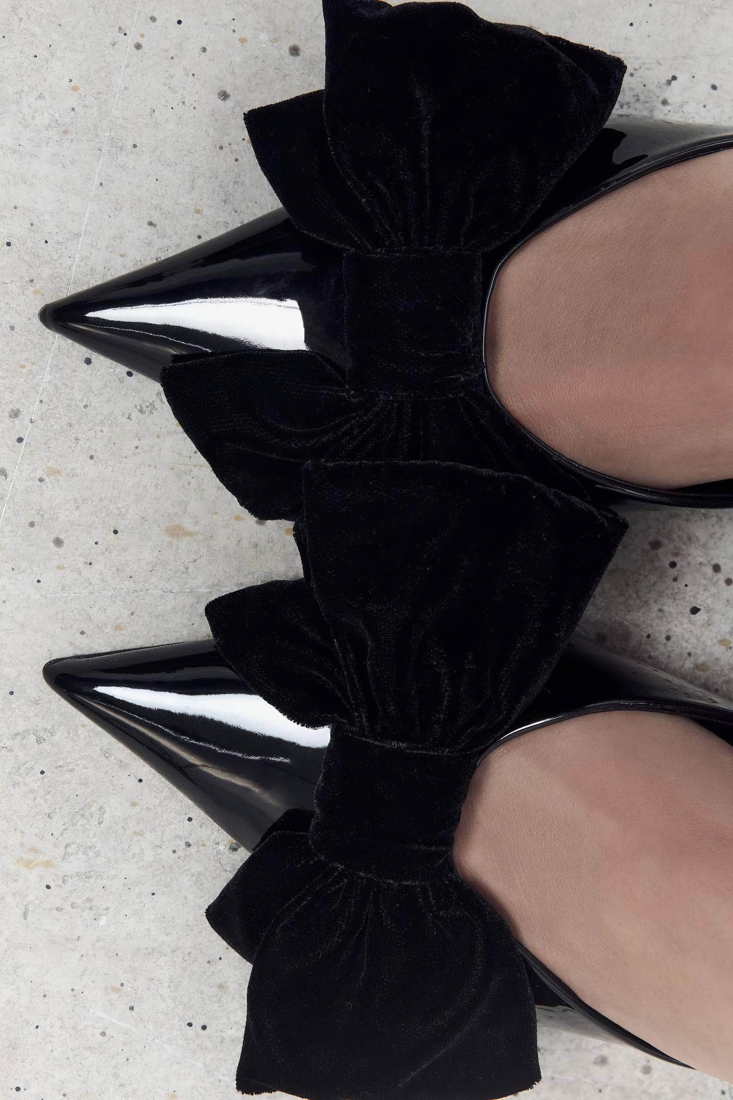 Patent Leather Bow Detailed Open Back Heels