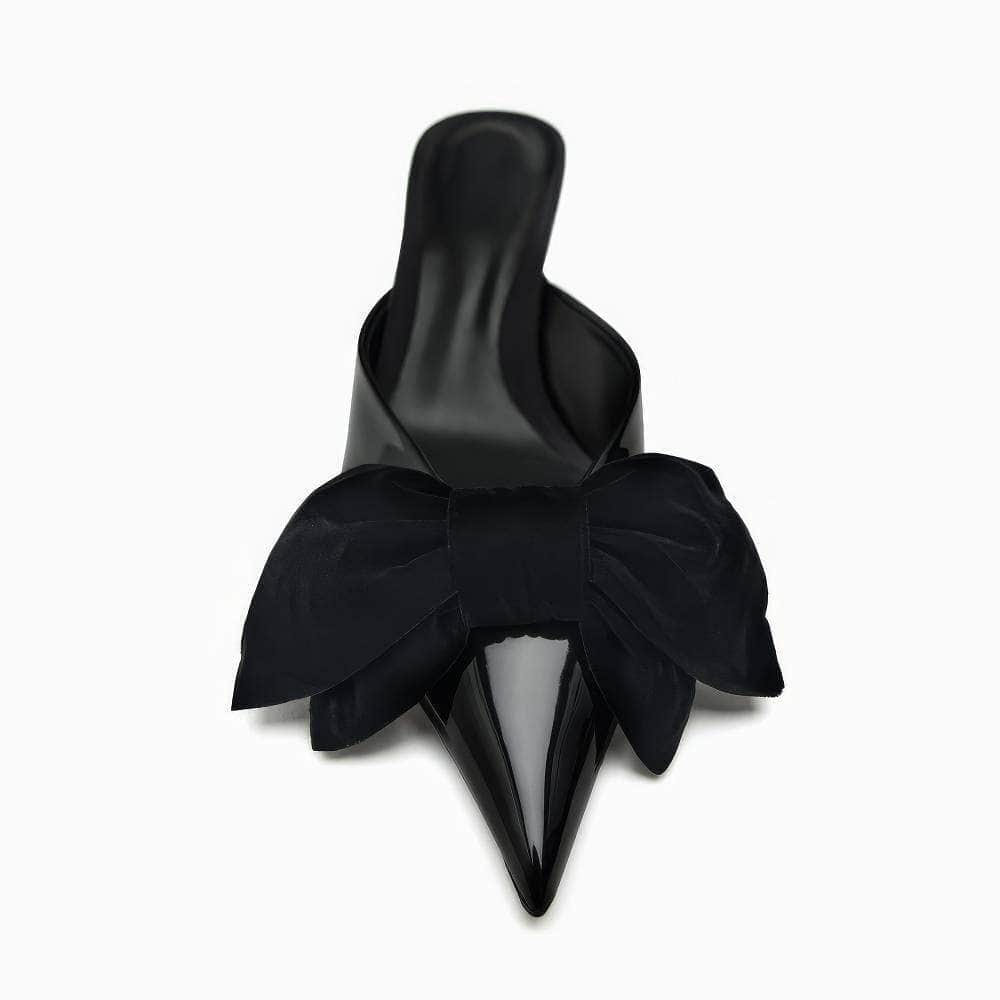 Patent Leather Bow Detailed Open Back Heels
