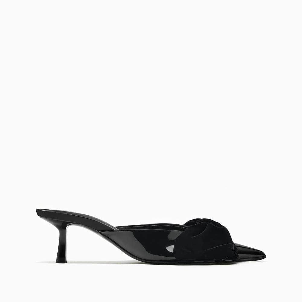 Patent Leather Bow Detailed Open Back Heels