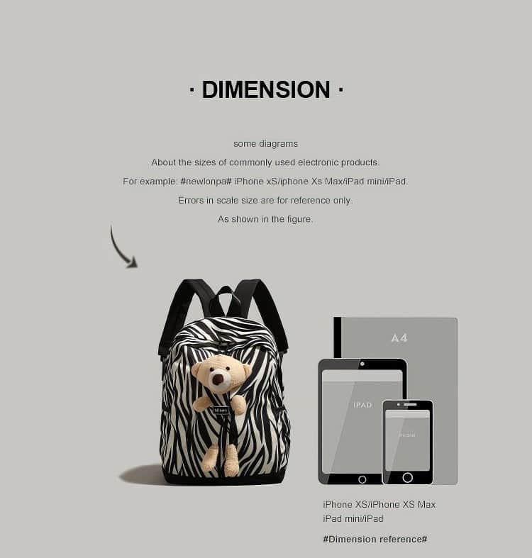 Patterned Animal Print Schoolbag with Cute Plush Bear Accent