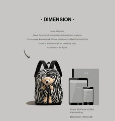 Patterned Animal Print Schoolbag with Cute Plush Bear Accent