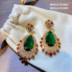 Paved Crystal Waterdrop Bezel Multicolor Gemstone Earrings Multicolor