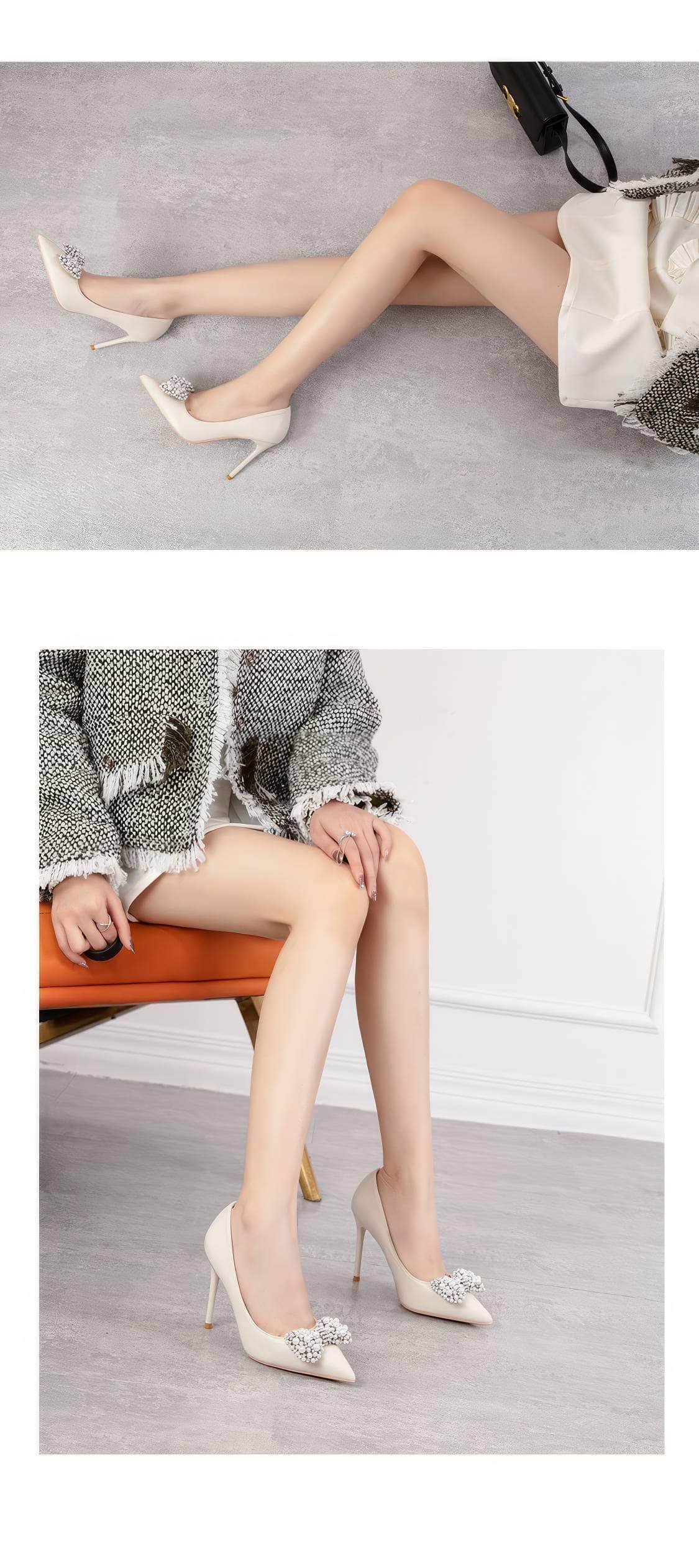 Pearl Bow Detailed Stiletto Pumps