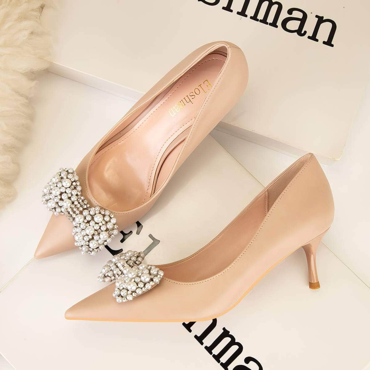 Pearl Bow Detailed Stiletto Pumps