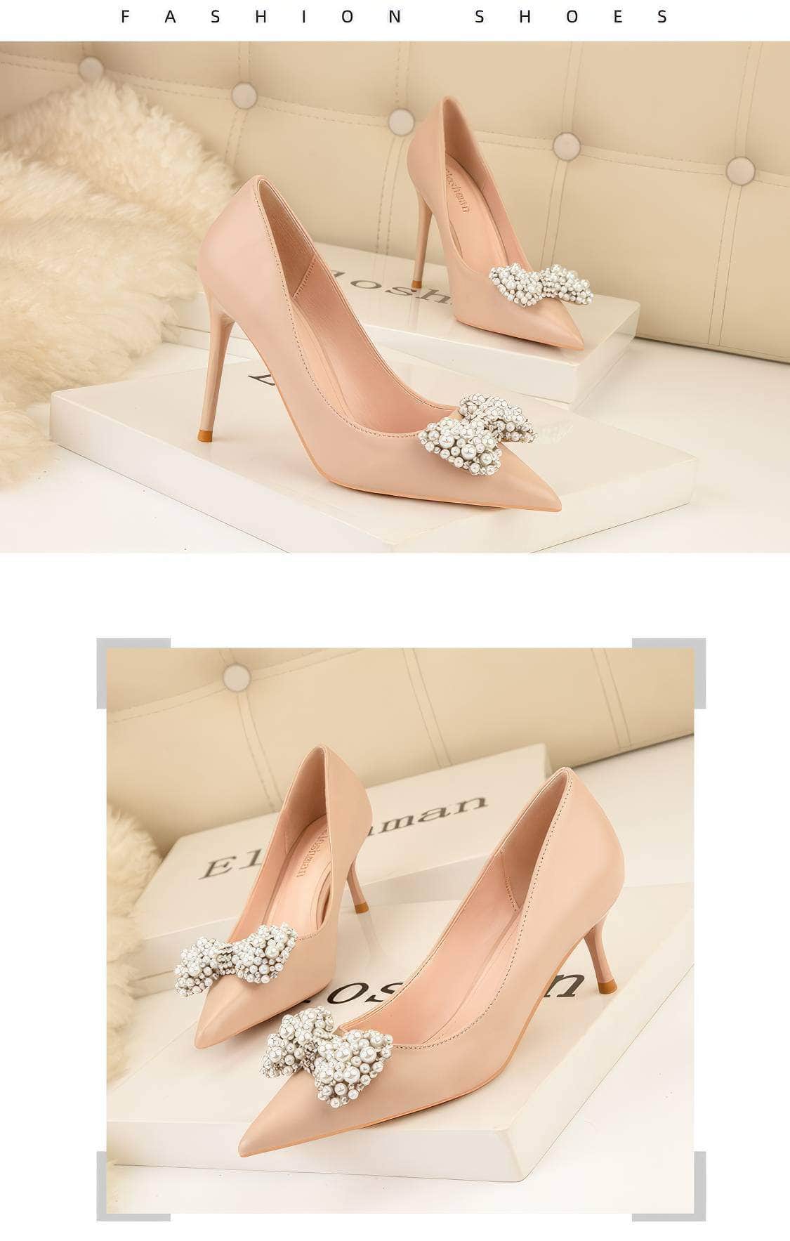 Pearl Bow Detailed Stiletto Pumps