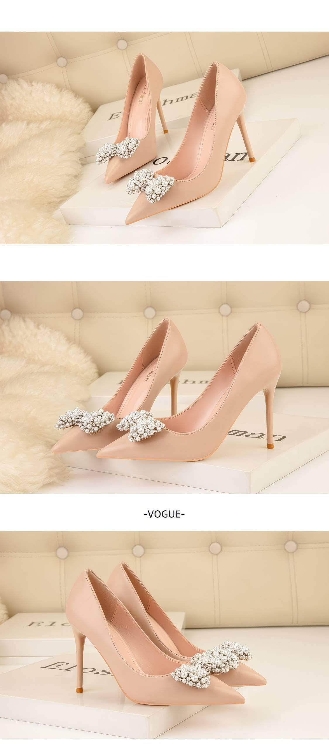 Pearl Bow Detailed Stiletto Pumps