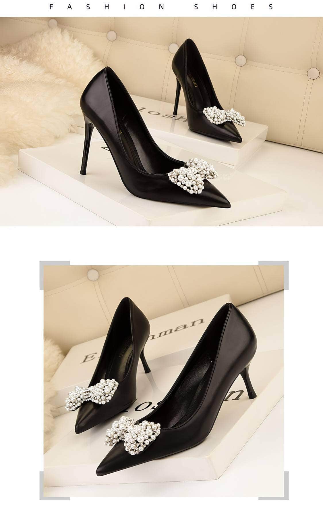 Pearl Bow Detailed Stiletto Pumps