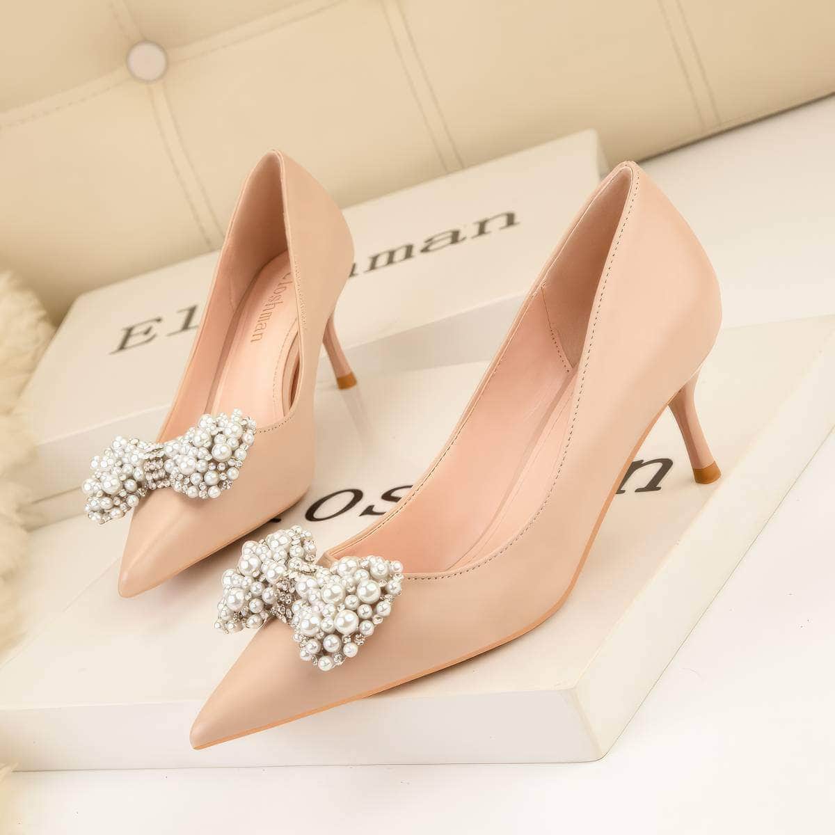 Pearl Bow Detailed Stiletto Pumps