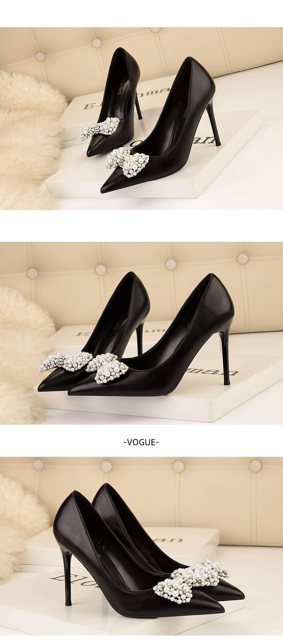 Pearl Bow Detailed Stiletto Pumps