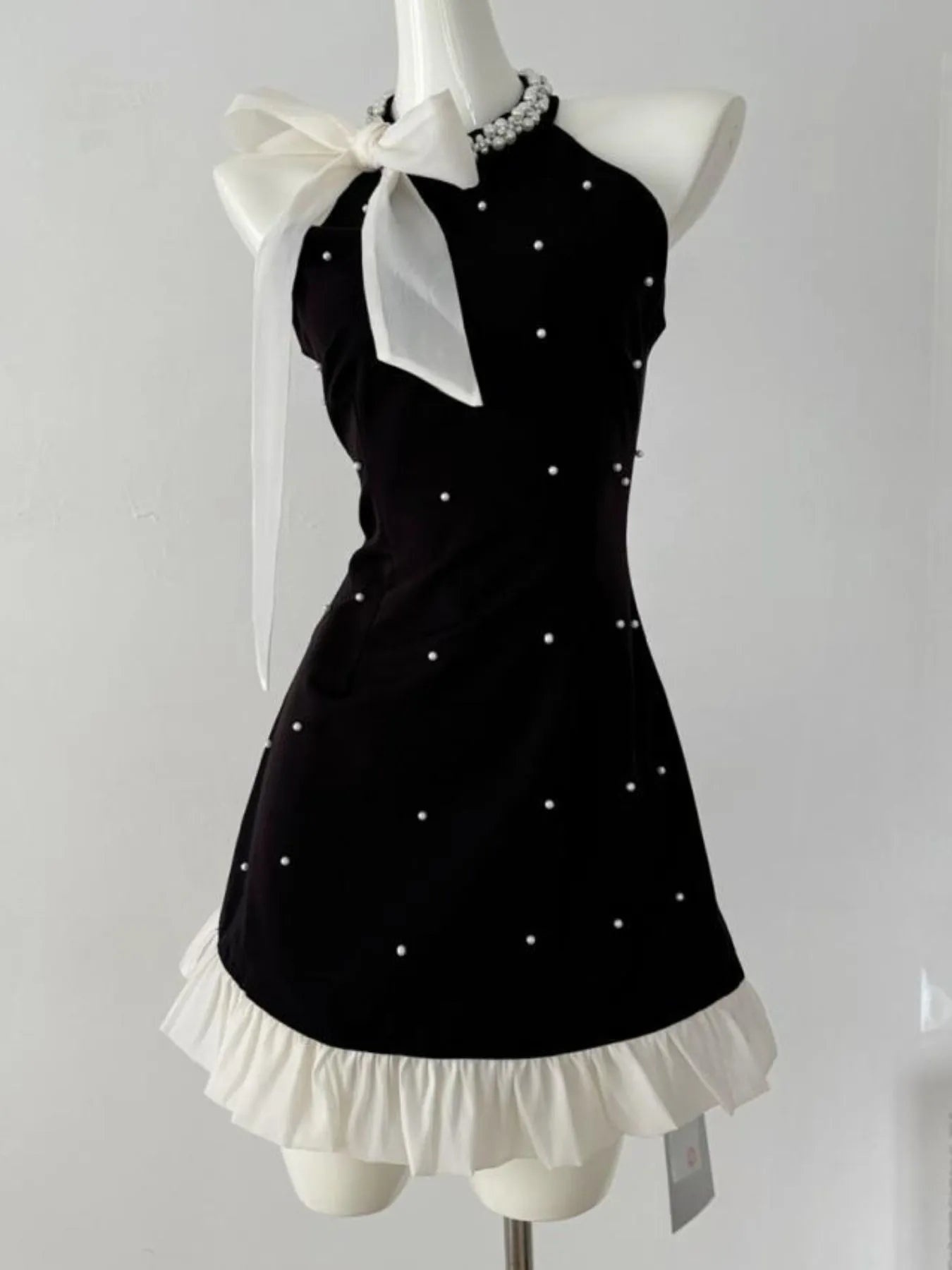 Pearl Detail Sleeveless Mini Dress