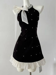 Pearl Detail Sleeveless Mini Dress