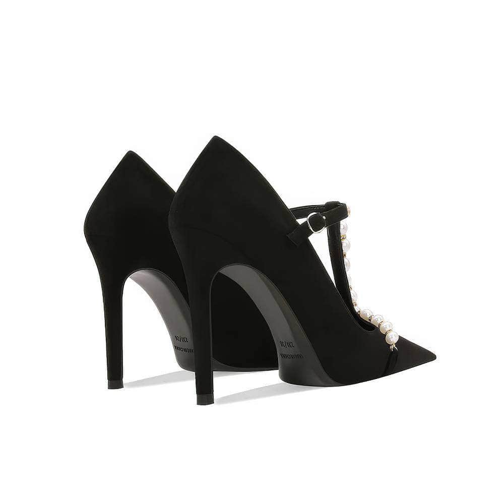 Pearl Detailed Pointy Toe Ankle Strap Heels