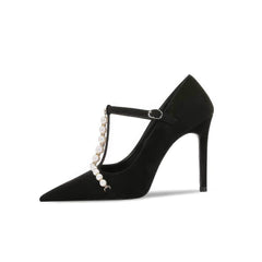 Pearl Detailed Pointy Toe Ankle Strap Heels