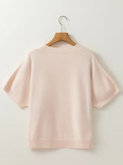 Pearl Embellished Bow Detail Short Sleeve Sweater