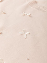Pearl Embellished Bow Detail Short Sleeve Sweater
