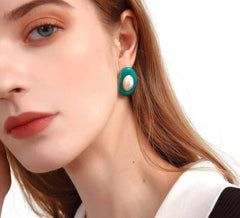 Pearl Embellished Oval Enamel Gold-Toned Earrings