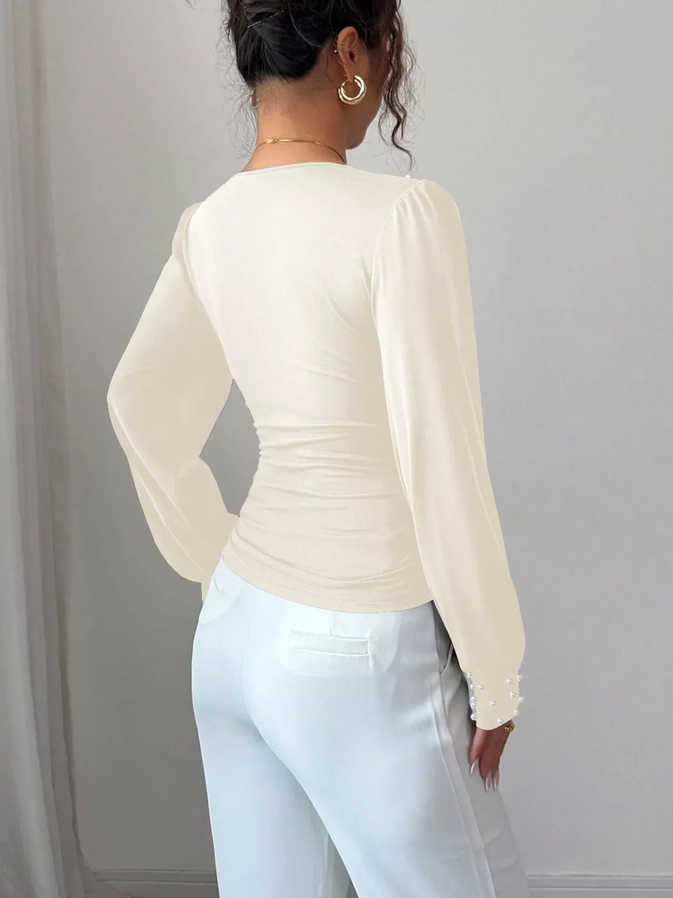 Pearl Embellished V-Neck Blouse