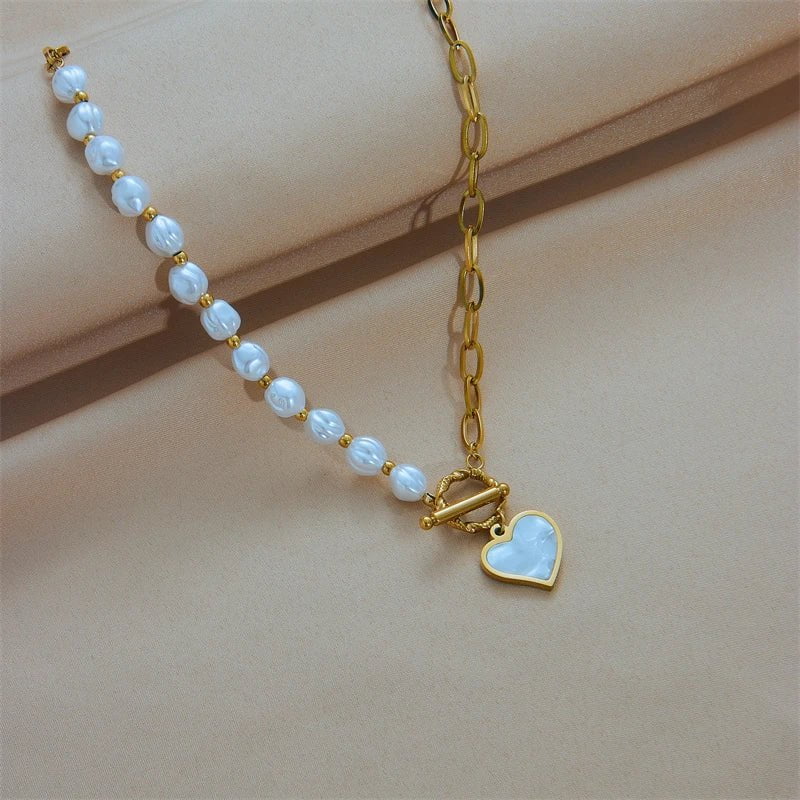 Pearl Heart Pendant Necklace N1800
