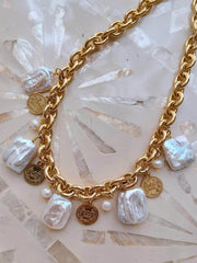 Pearl Pendant Link Chain Baroque Necklace