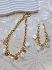 Pearl Pendant Link Chain Baroque Necklace