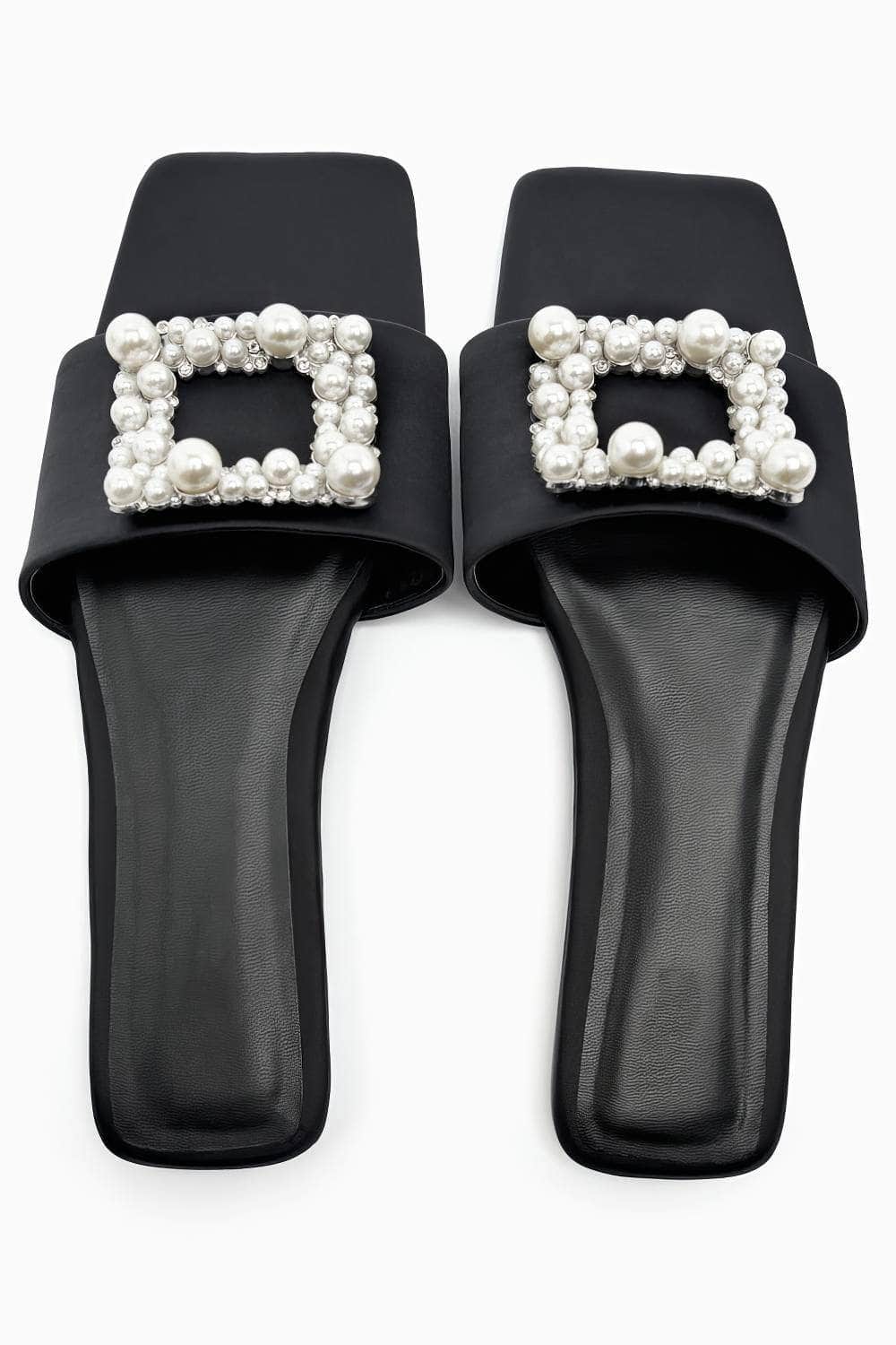 Pearl Rhinestone Decor Slide In Flat Mules