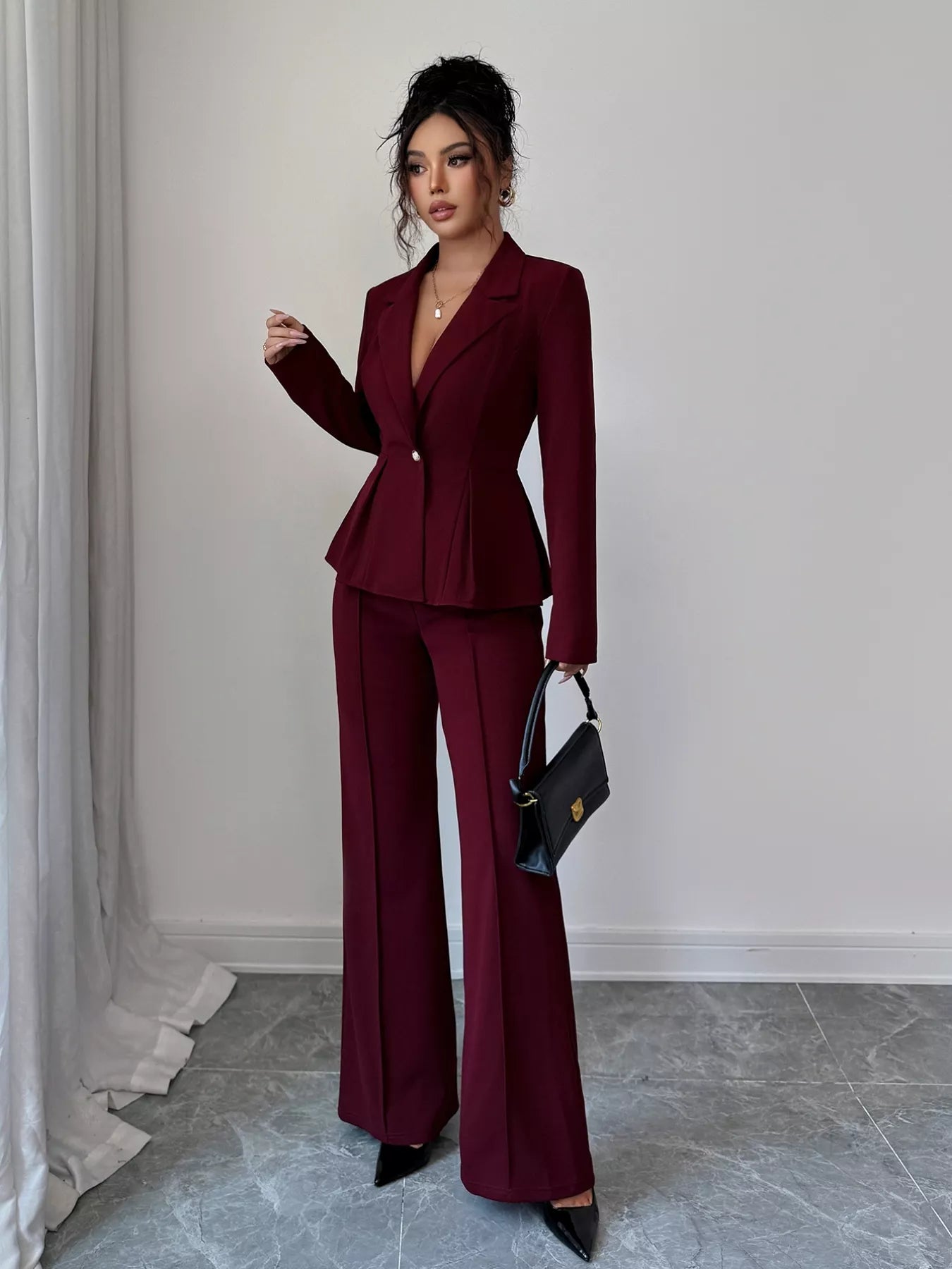 Peplum Blazer & Wide Leg Pants Set