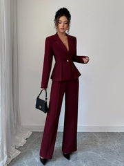 Peplum Blazer & Wide Leg Pants Set