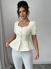 Peplum Button-Front Blouse
