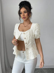Peplum Button-Front Blouse