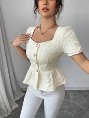 Peplum Button-Front Blouse