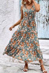 Perfee Floral V-Neck Tiered Sleeveless Dress Floral / S