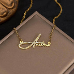 Personalized Custom Zircon Letter Name Necklace for Women - Stainless Steel Pendant with Link Chain