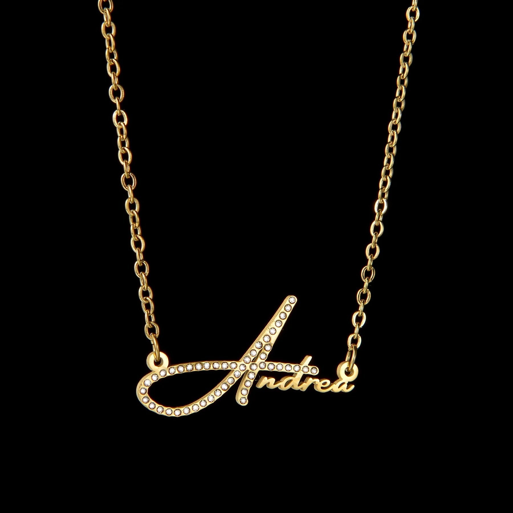 Personalized Custom Zircon Letter Name Necklace for Women - Stainless Steel Pendant with Link Chain Style 1 / silver color / 30cm