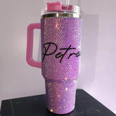 Personalized Rhinestone 40oz Stainless Steel Tumbler with Handle, Lid, and Straw