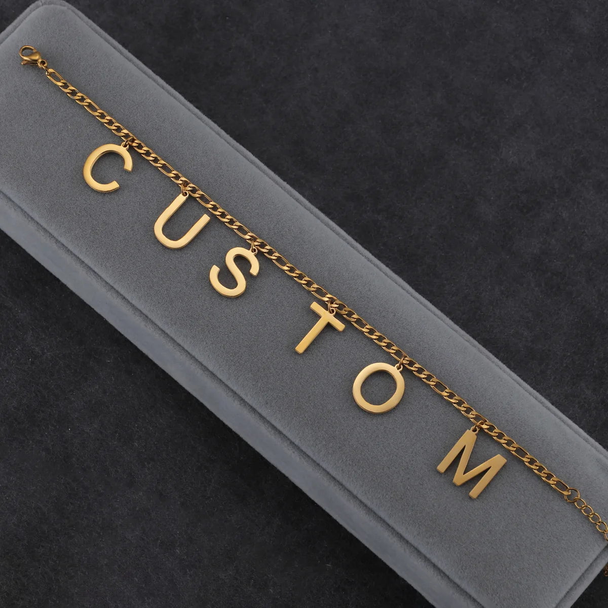 Personalized stainless steel anklet with custom name and letter charms