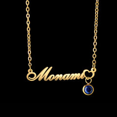 Personalized stainless steel name necklace with birthstone drill cup pendant 1 Circle / silver color / 30cm