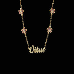 Personalized Zircon Custom Flower Name Necklace for Women - Stainless Steel Link Chain with Bling Stone Letter Pendant