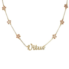 Personalized Zircon Custom Flower Name Necklace for Women - Stainless Steel Link Chain with Bling Stone Letter Pendant Flower / silver color / 35cm