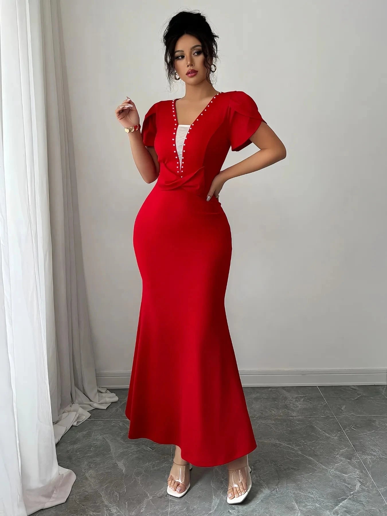 Petal Sleeve Mermaid Maxi Dress