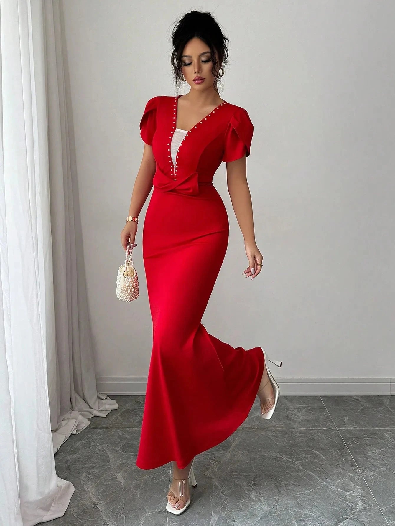Petal Sleeve Mermaid Maxi Dress