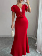 Petal Sleeve Mermaid Maxi Dress Red / S