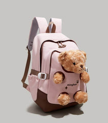 Pink and Brown Bear Peek-a-Boo Plush Pocket Schoolbag
